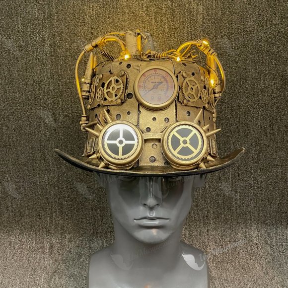 Unisex Steampunk Gauge Style Gold Hat With LED Light - Picture 4 of 4